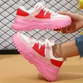 Trendy pink and red chunky platform sneakers with breathable design for casual wear - 38 / White Pink Red with Pink Sole