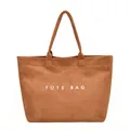 Grand sac cabas vintage en daim avec imprimé de lettres blanches pour le quotidien - Marron