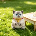 Adorable gray and white cat squishy toy with blue eyes and a golden bell collar - S / Siamese Cat