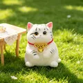 Adorable white cat squishy stress relief toy with soft fluffy texture and golden bells - S / White Cat