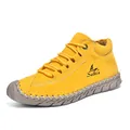 Stylish hand-stitched yellow leather loafers for women's outdoor casual daily walking - 36 / Loafers (919) / Yellow
