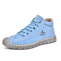 Stylish blue hand-stitched flat loafers for women with a comfortable rubber sole - Sky Blue