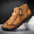 Men's brown high-top casual leather shoes with side zipper and rugged rubber sole - 38 / Earthy Yellow