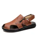 Luxe bruine leren herensandalen met dichte neus, opengewerkte zijkant en ritssluiting. - 37 / Roodbruin