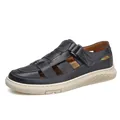 Sandali casual da uomo in pelle nera traspirante con suola bianca spessa e design traforato. - 40 / Stile a Punta Chiusa (92536) / Nero
