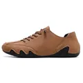 LDECK men's brown low-top leather casual shoes with octopus rubber sole, durable design - 35 / Brown