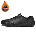 Black LDECK men's low-top casual shoes with octopus lug sole and warm plush lining - 35 / Fleece Lined Style / Black
