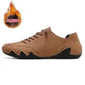 Men's brown low-top casual shoes featuring warm plush lining and an octopus rubber sole - 35 / Brown (F8009M Plush Lined)