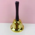 Vista detallada de un timbre de servicio metálico dorado con mango negro brillante - Cascabel con mango de plástico 75 - dorado