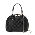 Elegant black quilted shell handbag featuring gold chain strap and top handles for women - Black