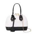 Elegant black and white quilted shell-shaped ladies handbag with a golden chain strap - Black and White