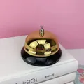 Timbre de servicio clásico de metal dorado pulido con base negra estable para mostrador - Timbre de llamada negro y dorado 7,5 cm