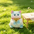 Cute blue and white cat squishy toy stress relief figurine on green grass background - S / Blue Cat