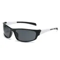 Lunettes de soleil de sport enveloppantes noir et blanc pour le cyclisme et la randonnée - 55-20-141 / Monture Noire Branche Blanche Verre Gris