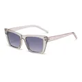 Modische graue Cat-Eye-Sonnenbrille mit schicken Metall-Reisnagel-Pins, Modell 24004 - Transparenter Grauer Rahmen Doppel-Graue Linse (C3)