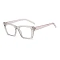 Modische übergroße transparente hellrosa Cat-Eye-Brillenfassungen mit Ziernieten. - Transparent Grauer Rahmen Anti-Blaulicht (C9)