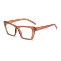 Trendige transparente braune Cat-Eye-Brille mit silbernen Nieten, Modell 24004 - Transparent Tee Anti-Blaulicht (C11)