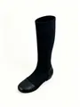 Black split-toe Tabi style knee-high stretch boots for women, elegant winter footwear. - 35 / Black (Split Toe)