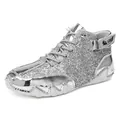 Stylish silver glitter high-top octopus sneakers for men and women with octopus sole - 36 / S8008 White Silver