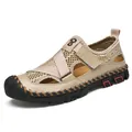 Breathable men's mesh closed-toe leather beach sandals with durable rubber sole - 38 / Sand