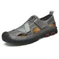 Men's grey breathable leather closed-toe beach sandals with durable mesh and non-slip sole - 38 / Gray