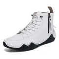 Witte casual hoge herenlaarzen van leer met rits aan de zijkant en octopus rubberen zool - 38 / High Top Octopus Martin Boots (2508) / Wit