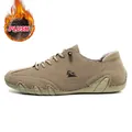Men's khaki low-top casual Martin shoes with warm plush lining and wavy rubber sole - 35 / Plush Casual Style (C8009M) / Khaki