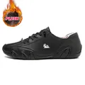 Men's black low-top casual shoes featuring warm plush lining and non-slip octopus sole - 35 / Plush Casual Style (C8009M) / Black