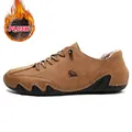 Men's brown low-top casual shoes with warm plush lining and octopus-style rubber sole - 35 / Plush Lined Warm Style (F8009M) / Brown