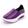 Breathable handmade purple and grey woven platform rocker walking shoes for women - 35 / Purple