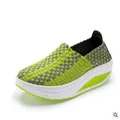 Breathable hand-woven slip-on walking shoes in lime green and grey combo - 35 / Green