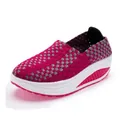 Hand-woven breathable pink and gray slip-on women's sneakers with chunky white wedge soles - 35 / Rose Red