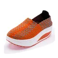 Hand-woven orange and grey breathable slip-on platform rocker casual shoes for women - 35 / Orange