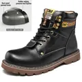 Robuste Herren-Sicherheitsstiefel aus schwarzem Leder mit Stahlkappe und hohem Schaft. - 38 / Schwarz mit Stahlkappe