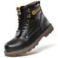 Klassische schwarze Leder-Arbeitsstiefel für Herren mit Stahlkappe und Gummisohle - 38 / Schwarz Regulärer Stil (8067)