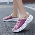 Zapatillas sin cordones con plataforma tejidas a mano para mujer en morado y beige cómodas - 35 / Púrpura