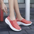 Zapatillas de plataforma tejidas en rojo y blanco para mujer, estilo y comodidad casual. - 35 / Naranja