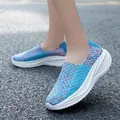Cómodos mocasines ligeros de plataforma tejida azul para mujer zapatos para caminar casual - Azul Luna