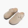 Mules rétro en daim beige avec boucle métallique réglable et semelle en liège souple - 38 / Semelle 2,5 cm Beige Crème