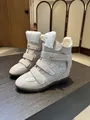 Side view of beige wedge high-top sneakers with velcro straps and star detail - 35 / Off White