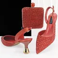 Red glitter pointed-toe high heels and matching rhinestone clutch bag set for weddings. - 38 / Burgundy