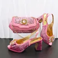 Luxury pink snakeskin high heels and matching rhinestone chain bag set for evening - 40 / Shoes and Bag Set / Pink
