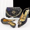 Élégant ensemble de chaussures à bout pointu arc-en-ciel et sac à main en cristal - 38 / Noir