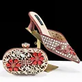 Burgundy rhinestone pointed toe mules and matching clutch bag set for wedding guest - 42 / Burgundy