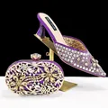 Elegante conjunto de tacones de punta de cristal morado y bolso de mano de noche a juego - 38 / Púrpura