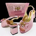 Elegant pink leopard print peep-toe shoes and matching clutch bag set with rhinestone bows - Pink