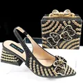 Elegant black shoe and bag set with rhinestone bows and intricate golden chain patterns - 39 / Shoe And Bag Set (QSL098) / Black