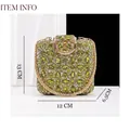 Detailed dimensions of this elegant green crystal rhinestone evening clutch bag. - Olive Green