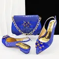 Élégant ensemble de chaussures à talons bas bleu roi et sac à main assorti en strass - 38 / Ensemble Chaussures et Sac (MM1166) / Bleu Irisé