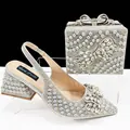 Elegant silver rhinestone pointed-toe pump and matching clutch bag set with crystals - Silver